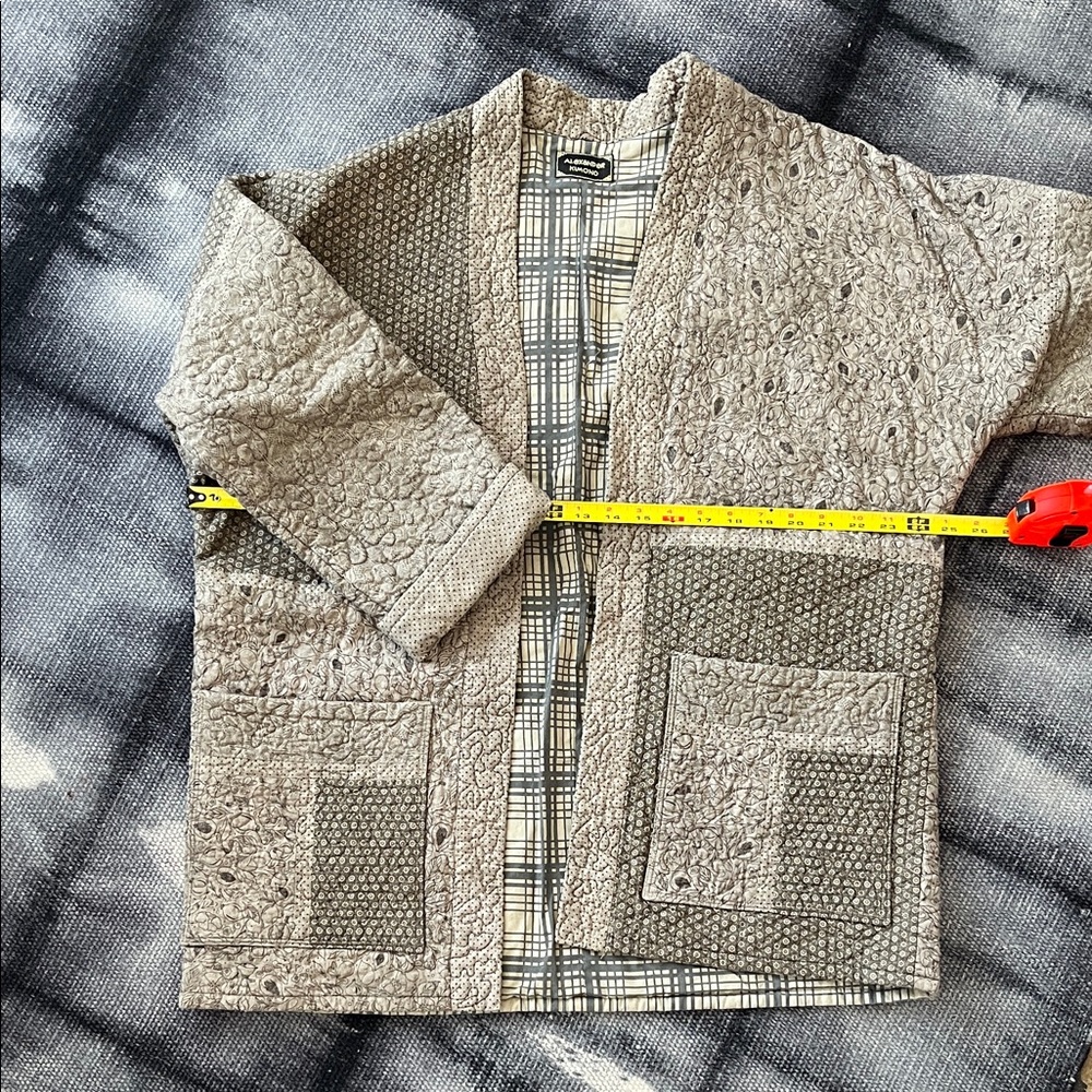 Alexander Kimono Handmade Quilt Coat Beige/Tan with Plaid Lining